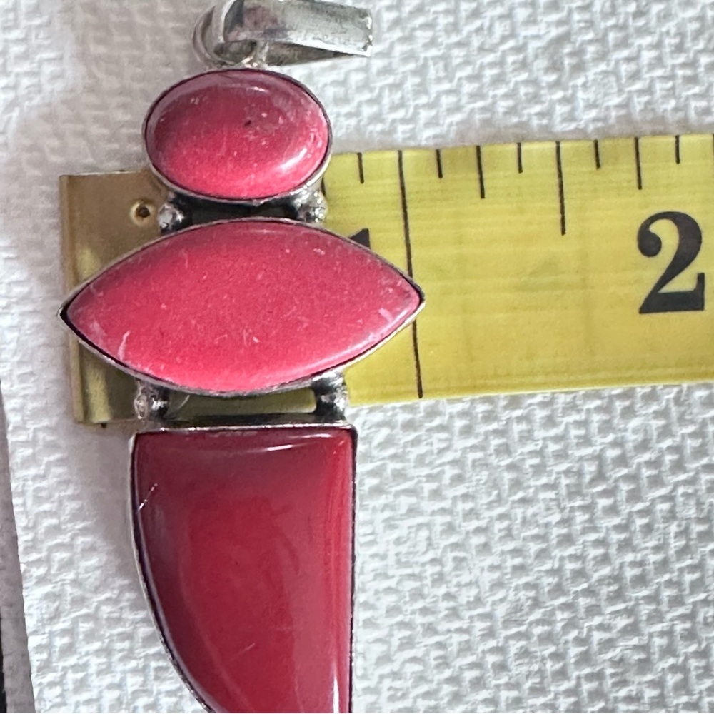 Artisan Handcrafted RED CORAL Three-Stone Silver Pendant 4330 - Picture 7 of 15